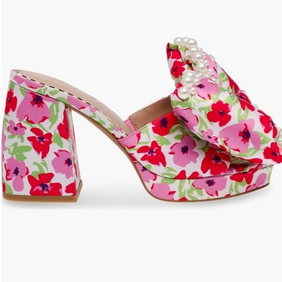 🩷🔹️ Betsey Johnson🔹 Maccie Floral Bow Heeled Platform Sandals 8 9 Only - Picture 5 of 11